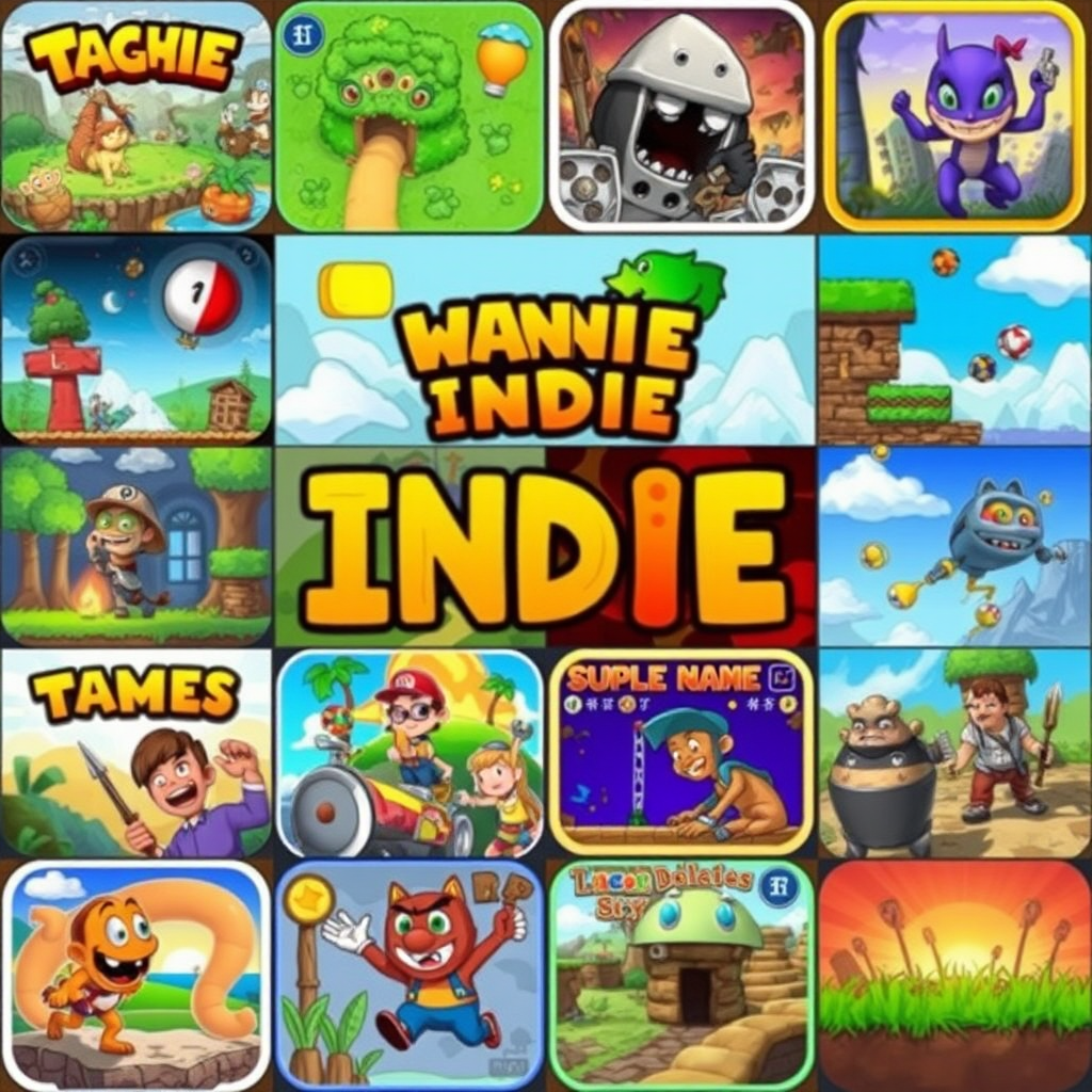 Collage erfolgreicher Indie-Spiele mit bunten, kreativen Grafiken und verschiedenen Spielgenres